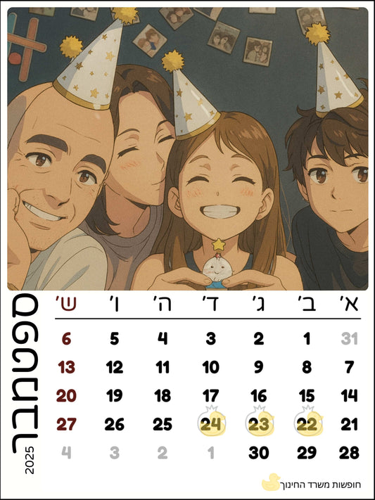 לוח שנה מעוצב - כולל חופשות משרד החינוך
